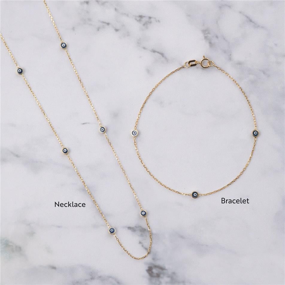 Solid Gold Evil Eye Station Bracelet