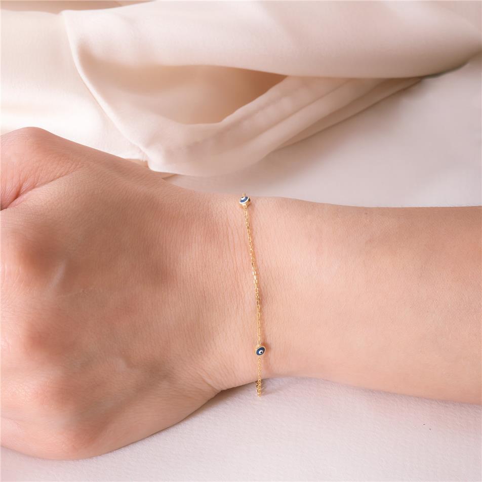 Solid Gold Evil Eye Station Bracelet