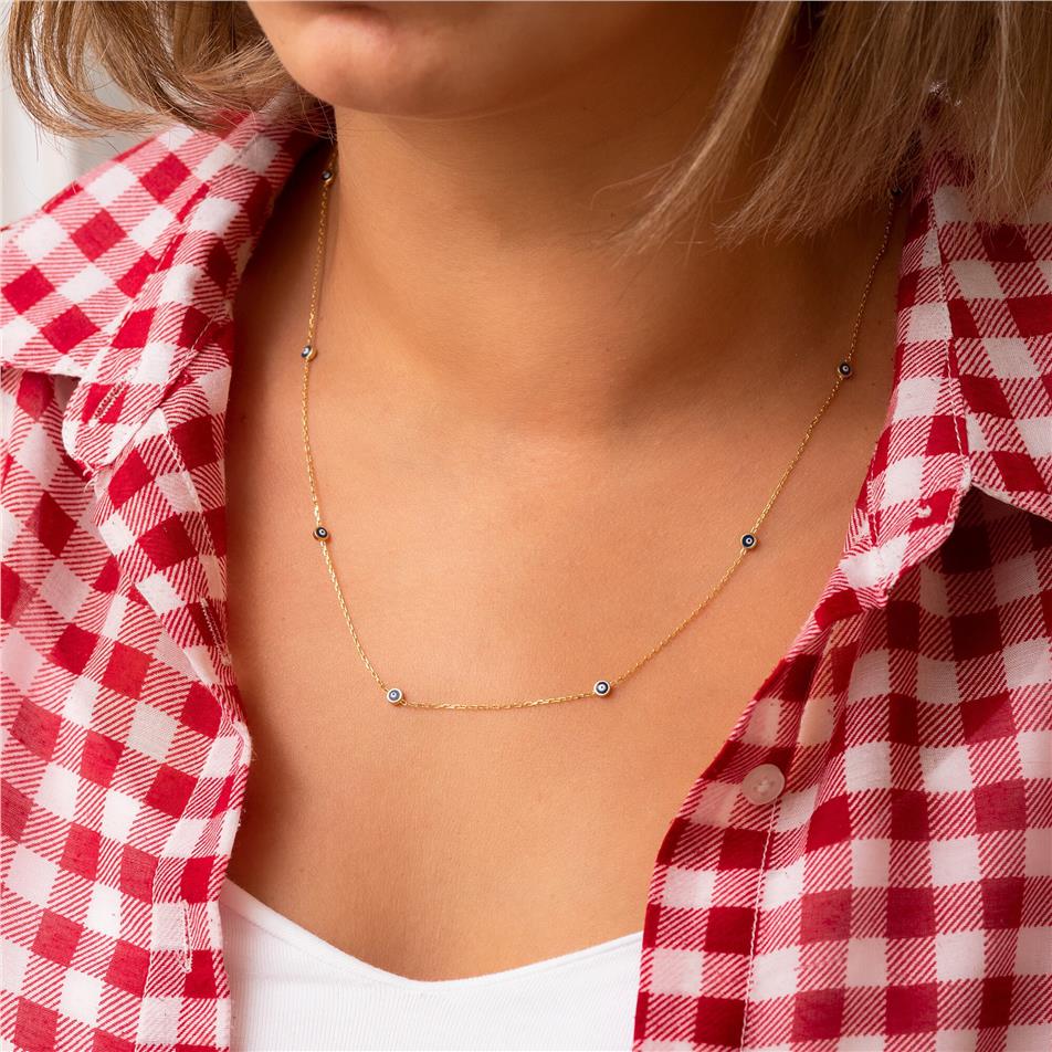 Solid Gold Evil Eye Station Bracelet