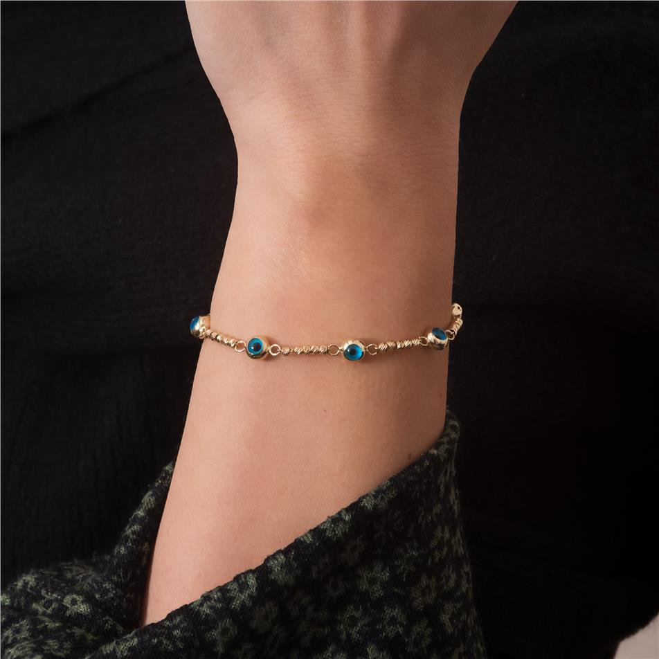 Solid Gold Evil Eye Bead Bracelet