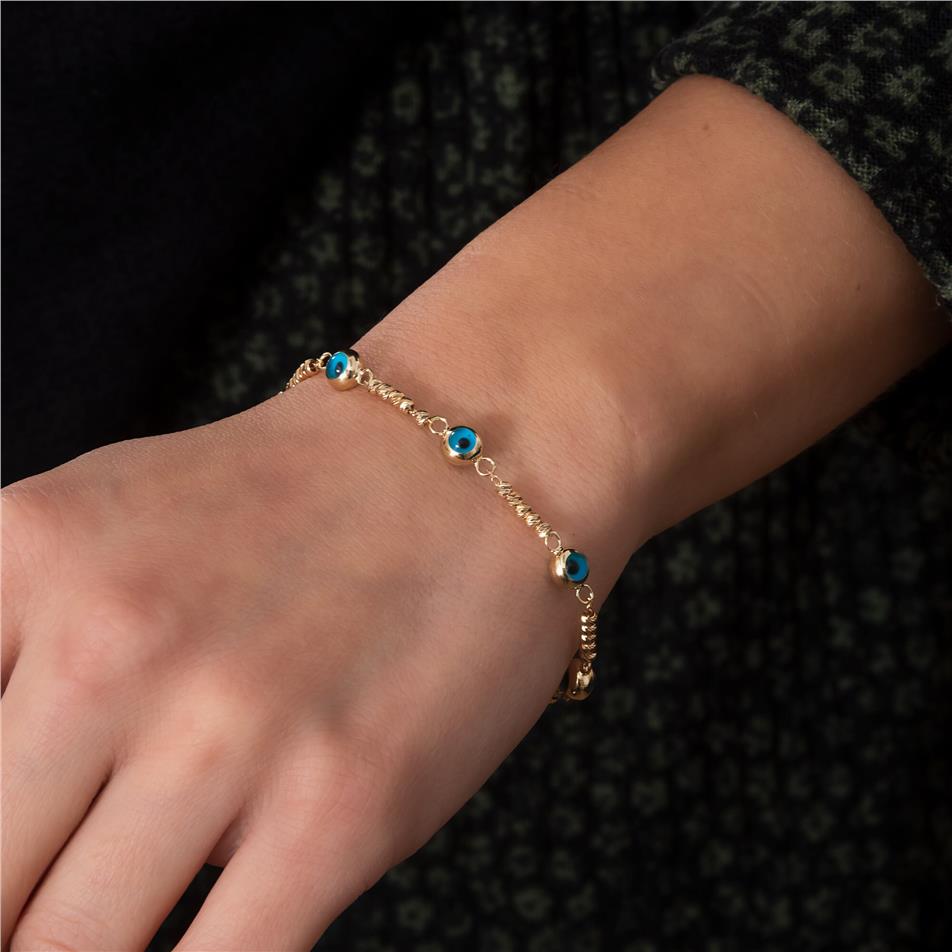 Solid Gold Evil Eye Bead Bracelet