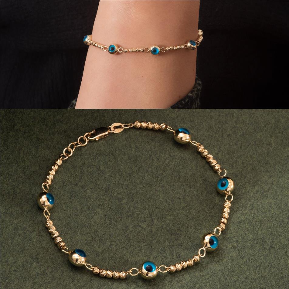 Solid Gold Evil Eye Bead Bracelet
