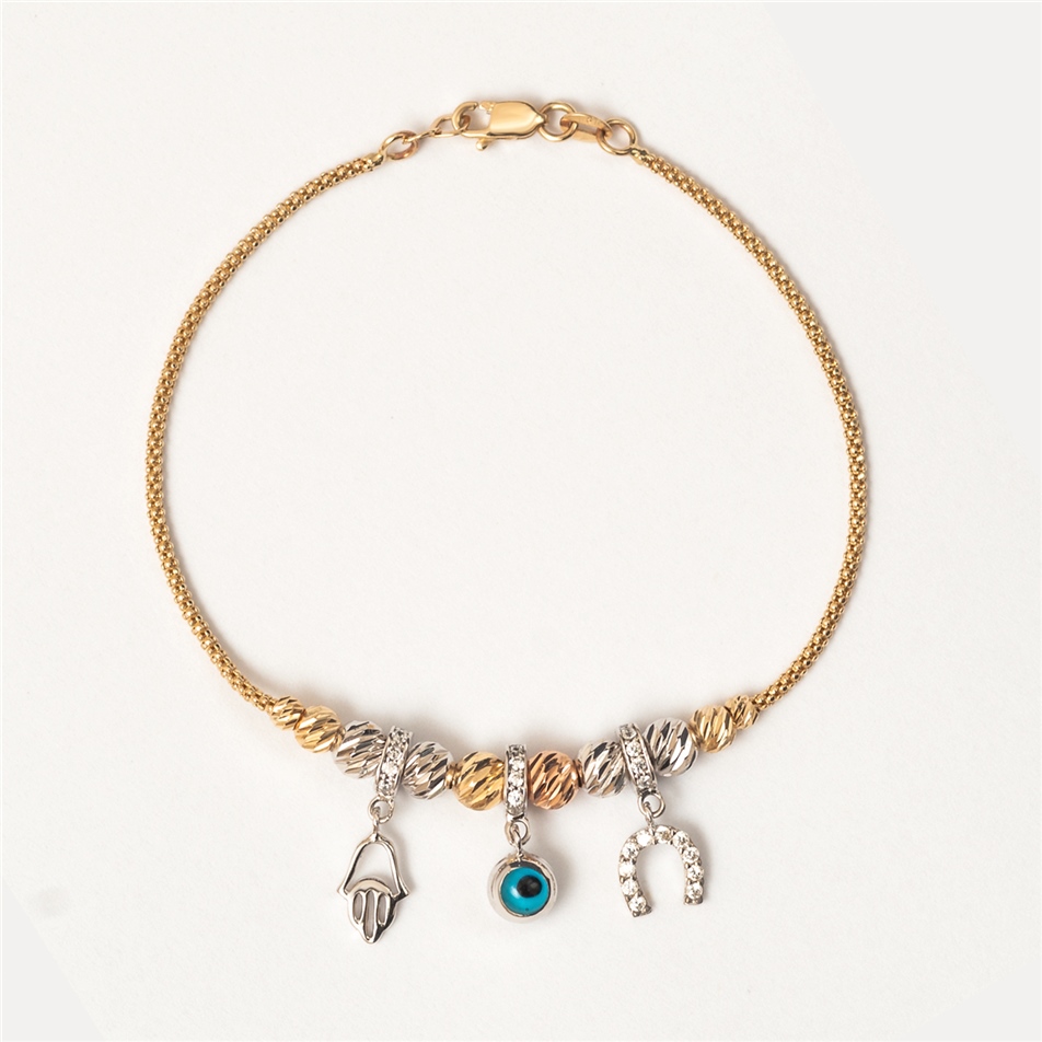Solid Gold Evil Eye, Horseshoe, Hamsa Bracelet