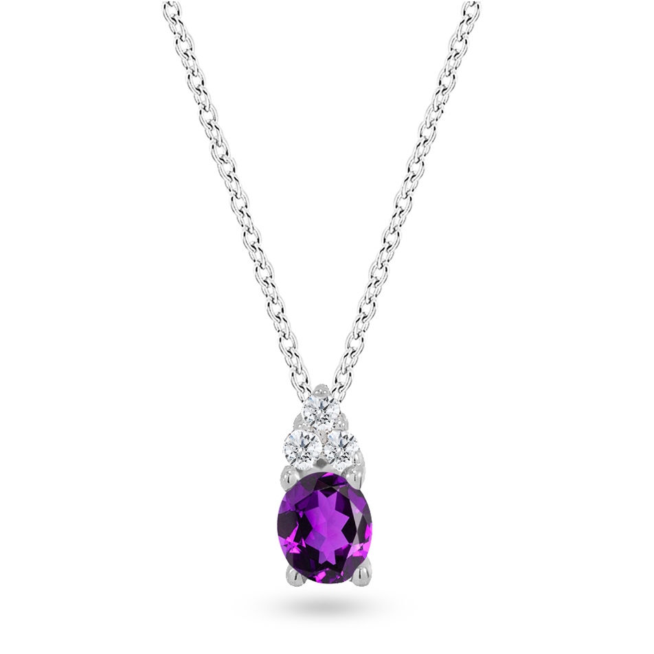 Solid Gold 0.04 ct. Diamond Amethyst Necklace