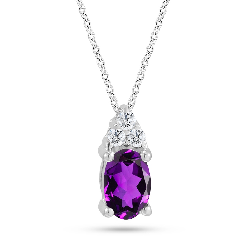 Solid Gold 0.05 ct. Diamond Amethyst Necklace