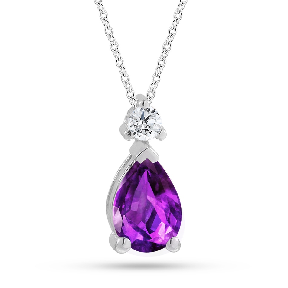 Solid Gold 0.06 ct. Diamond Amethyst Necklace
