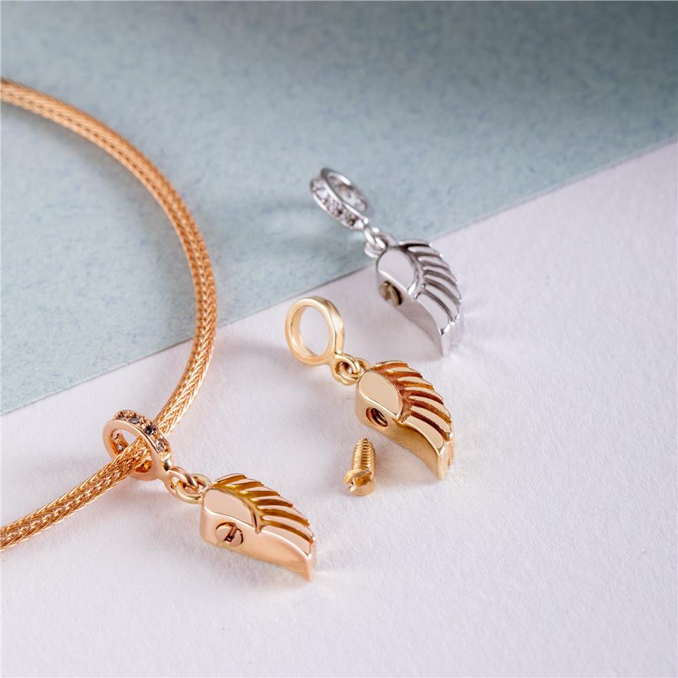 Solid Gold Angel Wing Urn Necklace