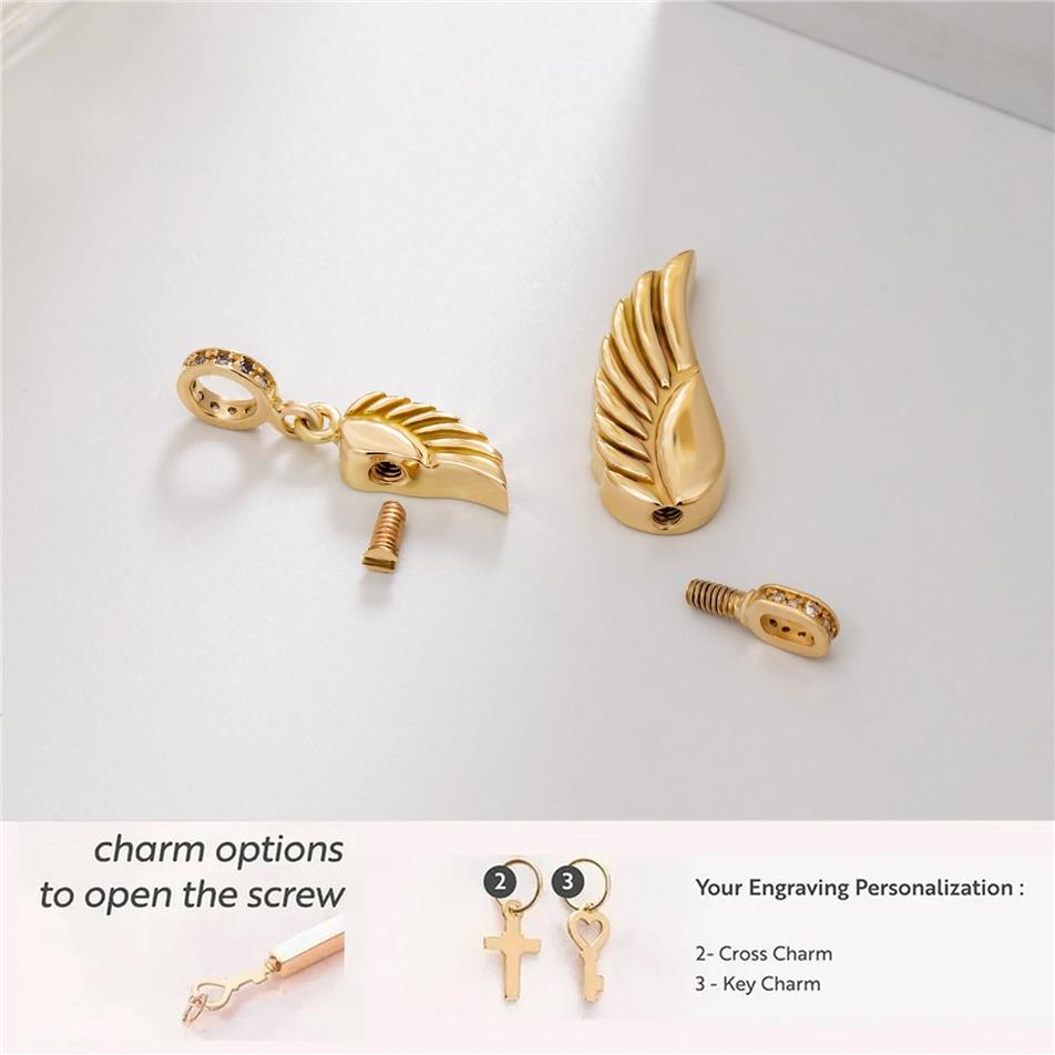 Solid Gold Angel Wing Urn Necklace