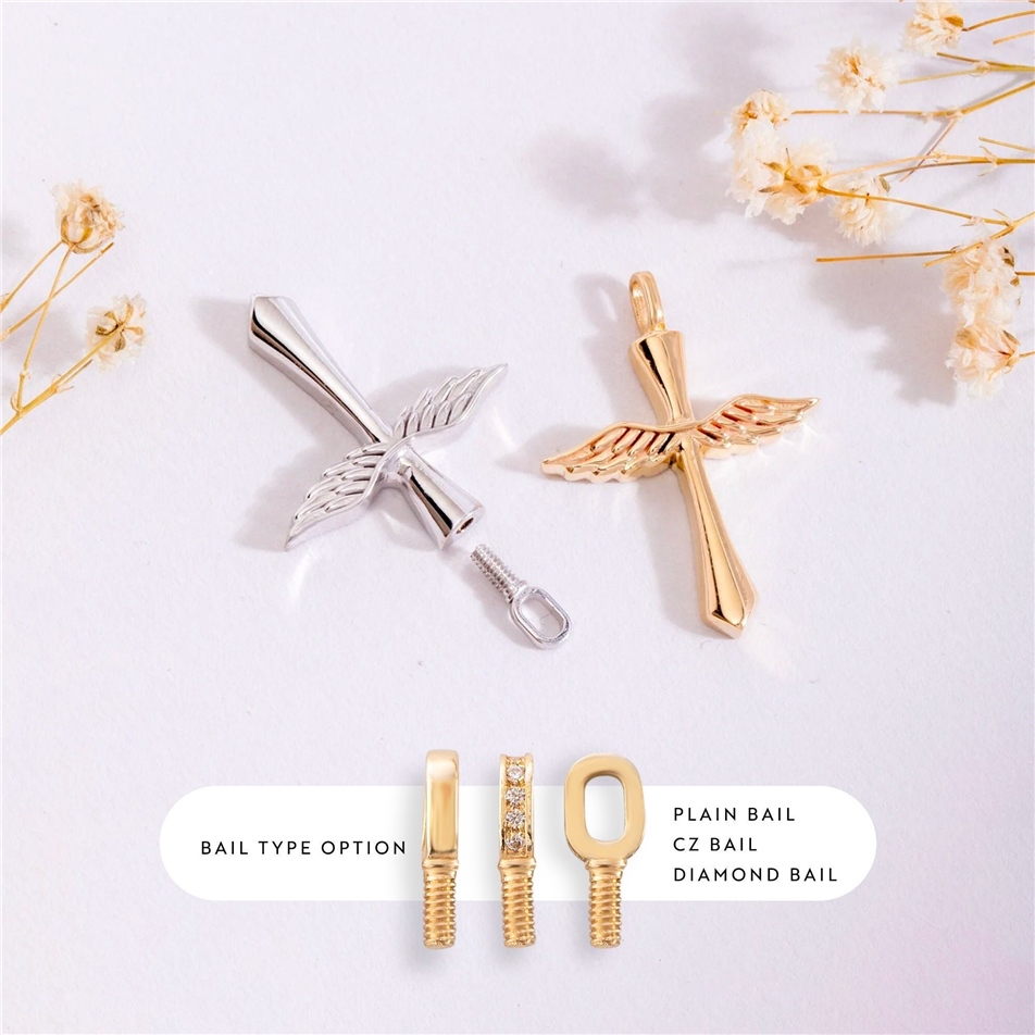 Solid Gold Angel Wing Cross Pendant