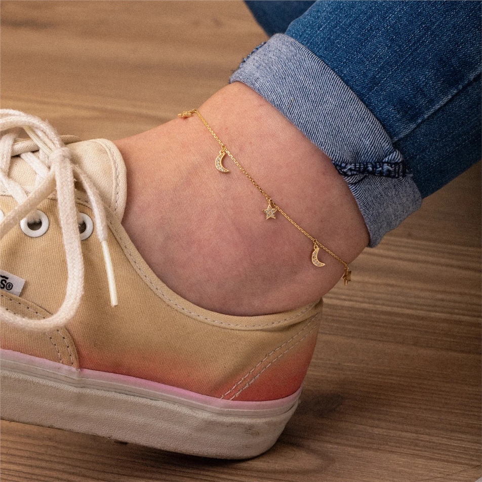 Solid Gold Moon and Star Anklet