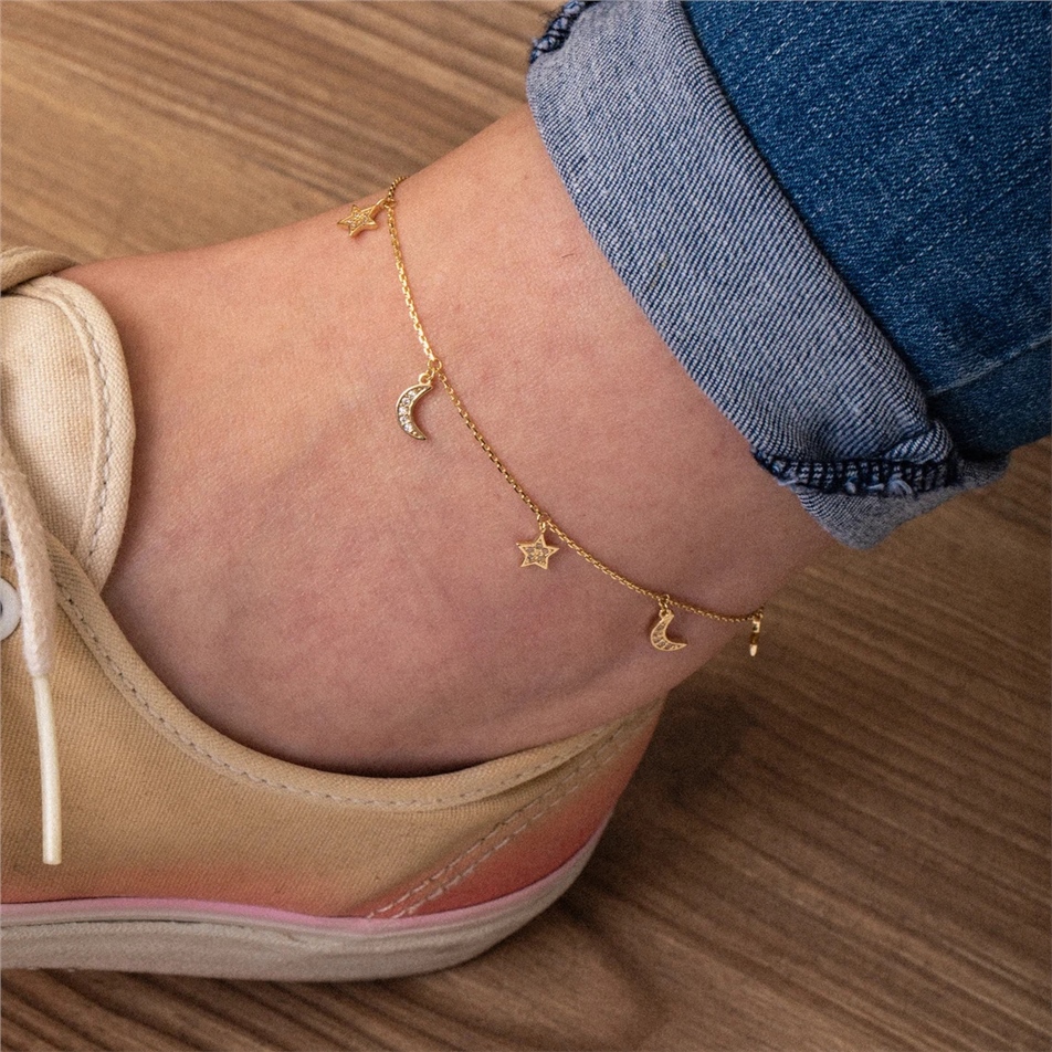 Solid Gold Moon and Star Anklet