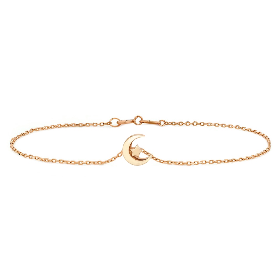 Solid Gold Crescent and Star Bracelet