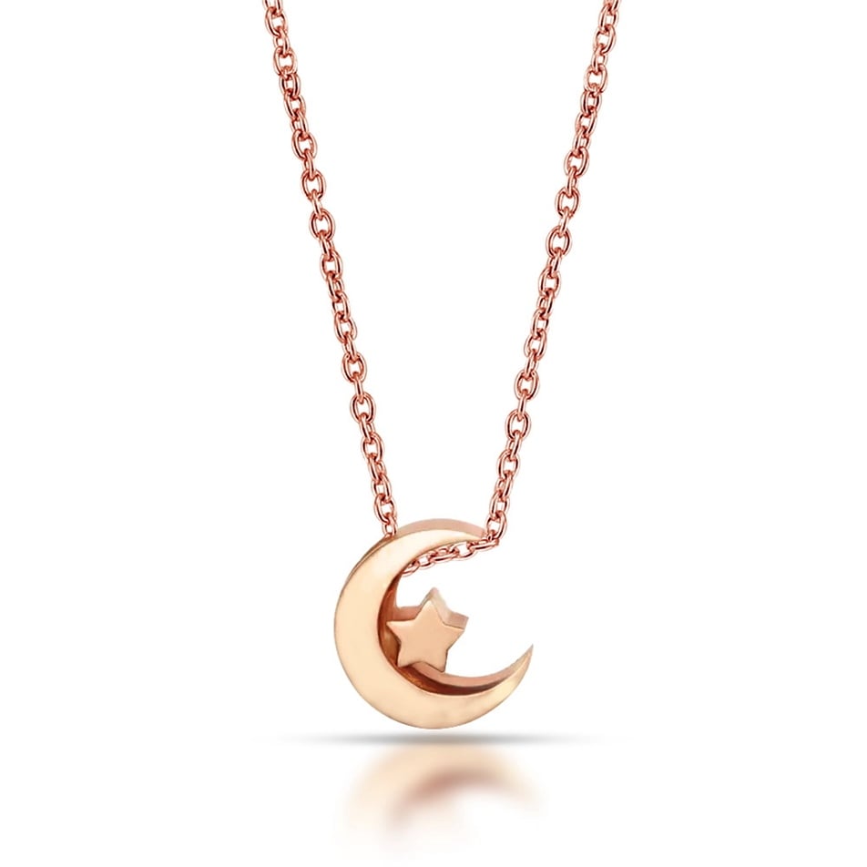 Solid Gold Crescent and Star Necklace