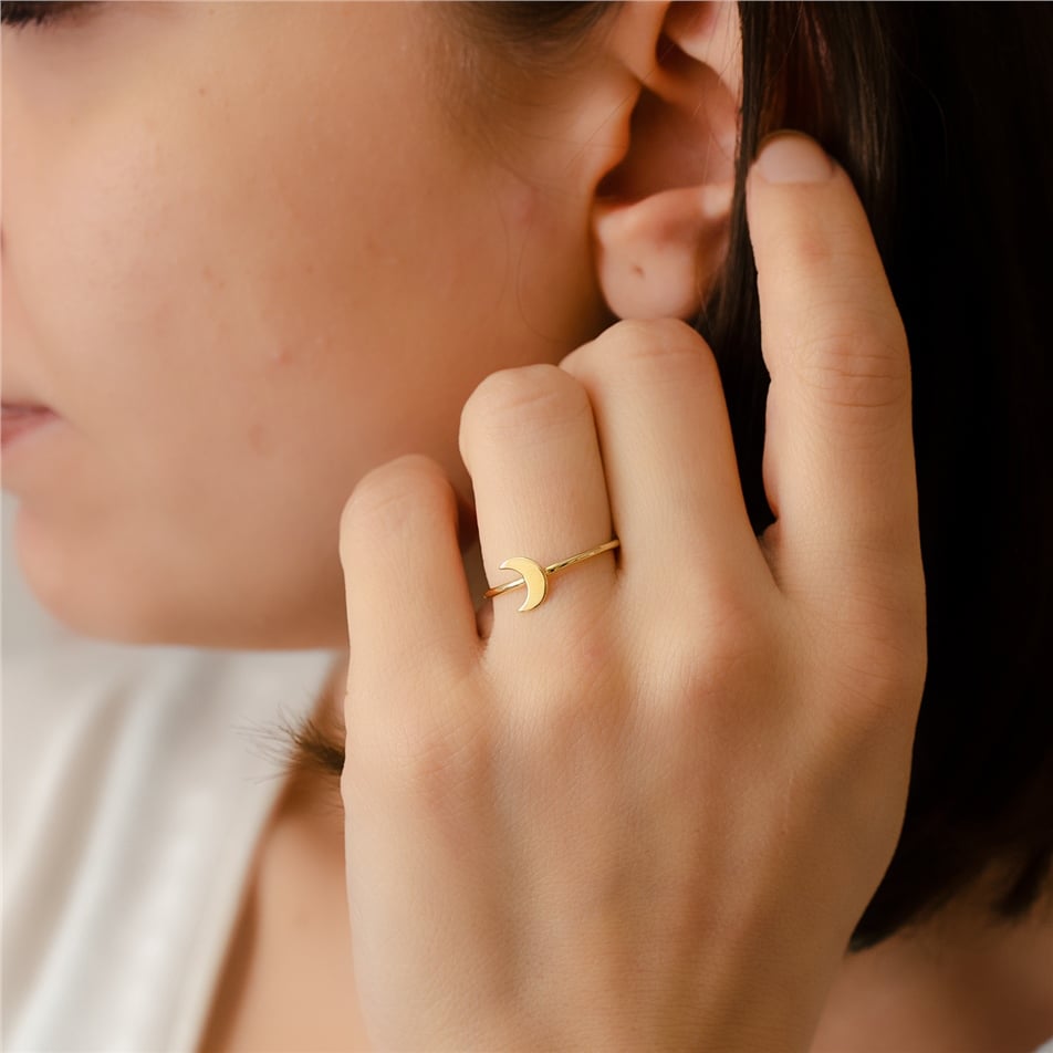 Solid Gold Moon Ring