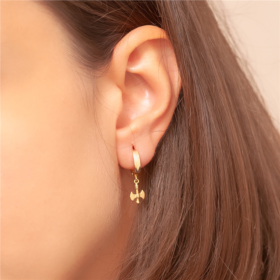 Solid Gold Axe Hoop Earring