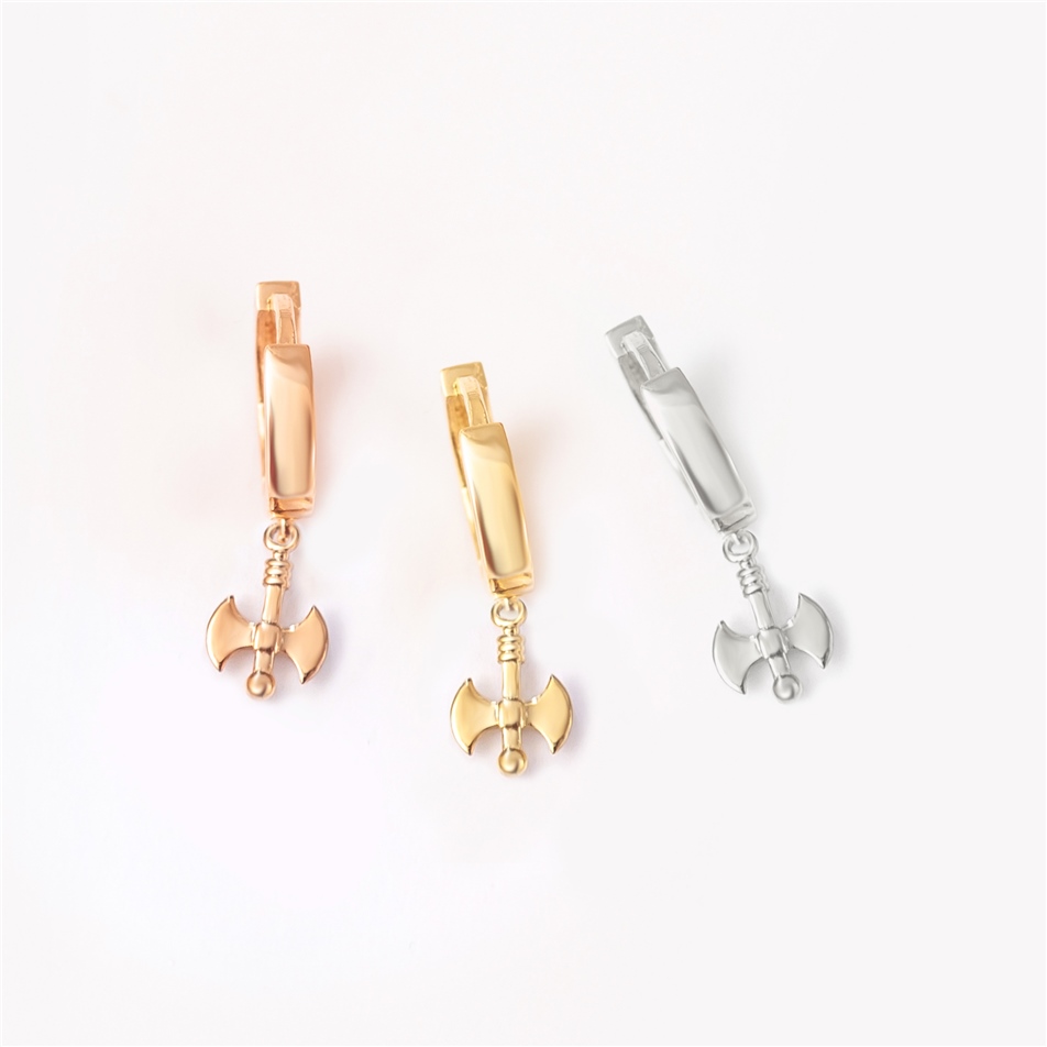 Solid Gold Axe Hoop Earring