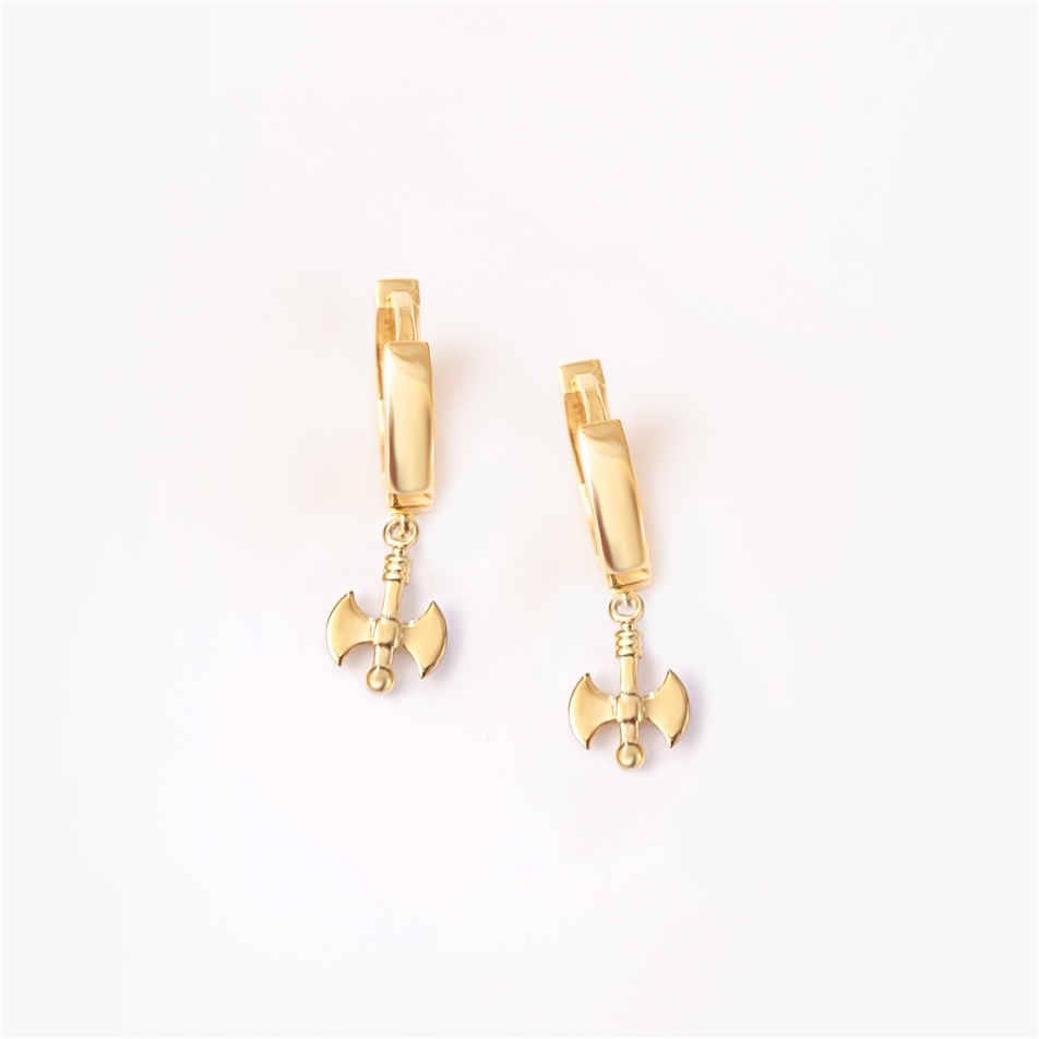 Solid Gold Axe Hoop Earring
