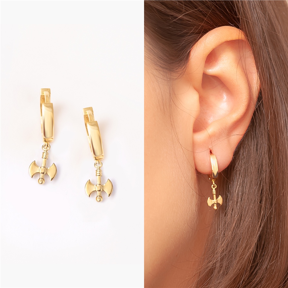 Solid Gold Axe Hoop Earring