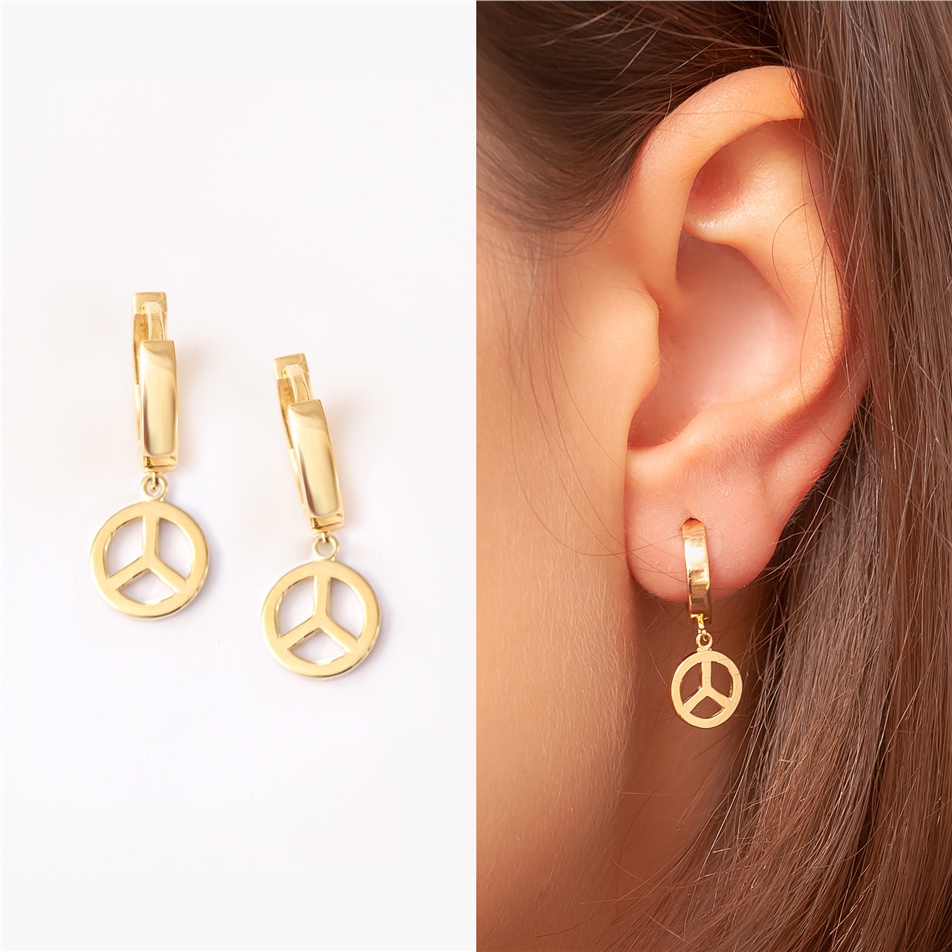 Solid Gold Peace Hoop Earring