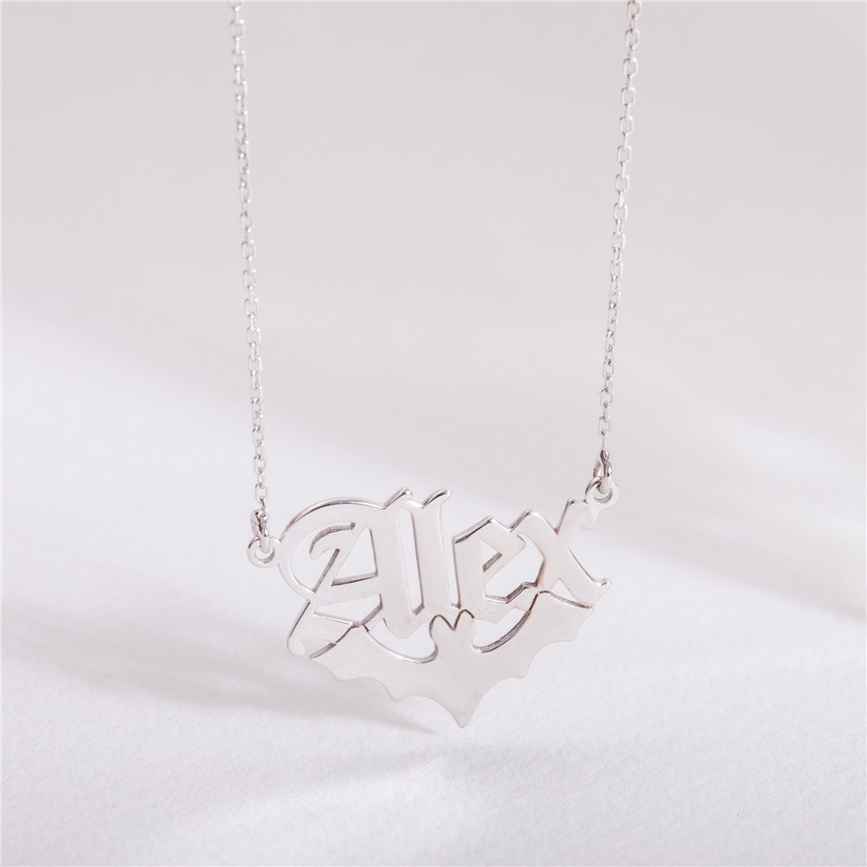 Solid Gold Bat Name Necklace