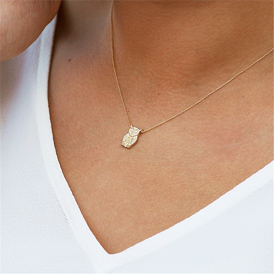 Solid Gold Owl Necklace