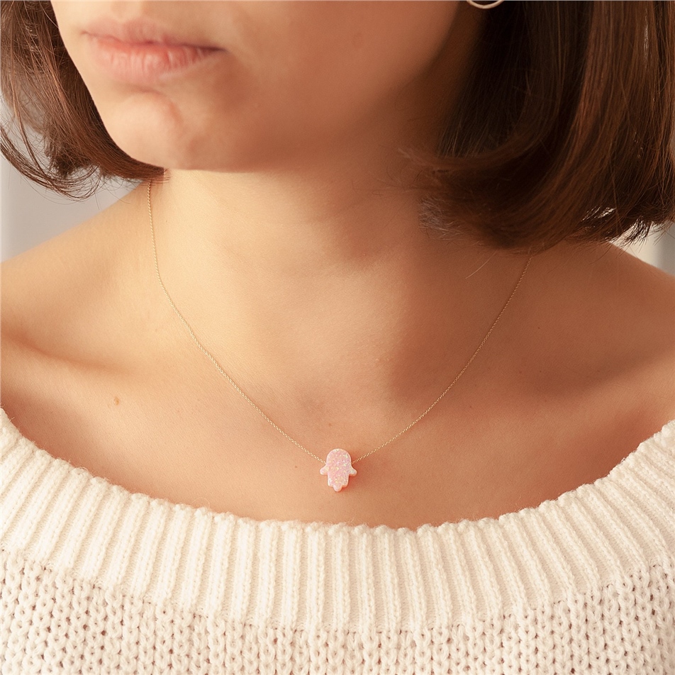 Solid Gold Blue Opal Hamsa Necklace