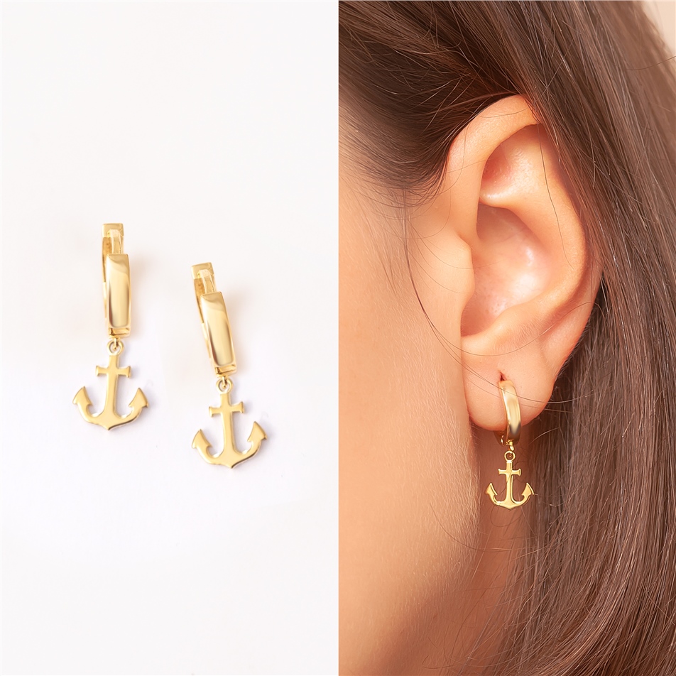 Solid Gold Anchor Hoop Earring