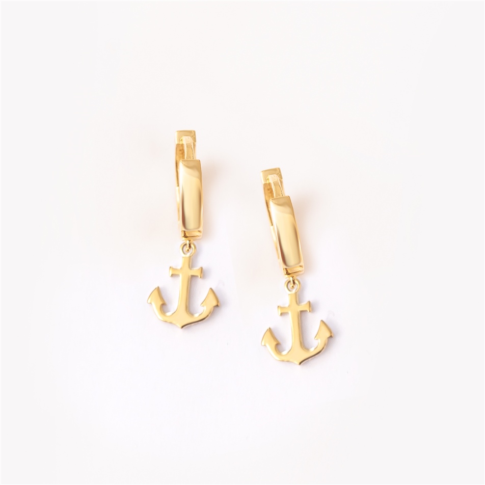 Solid Gold Anchor Hoop Earring
