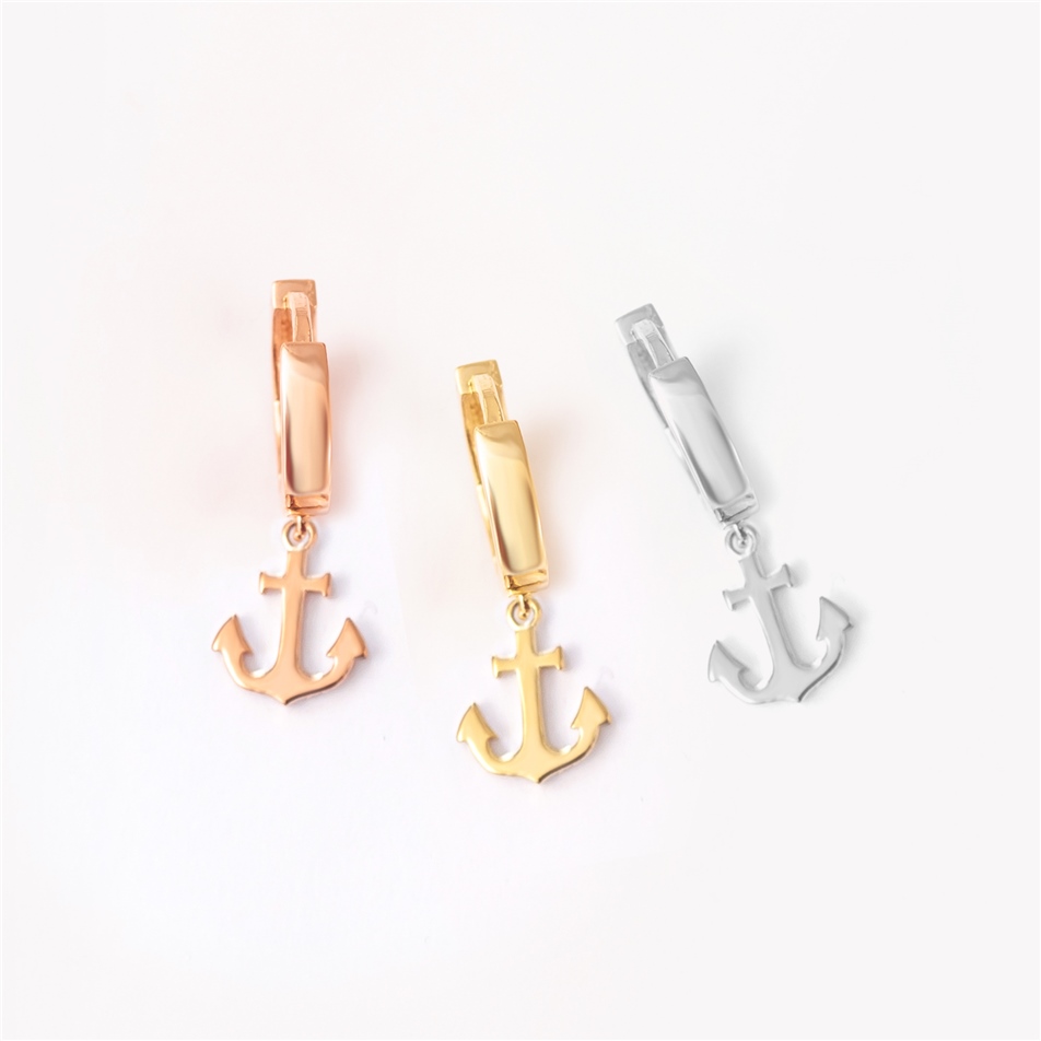 Solid Gold Anchor Hoop Earring
