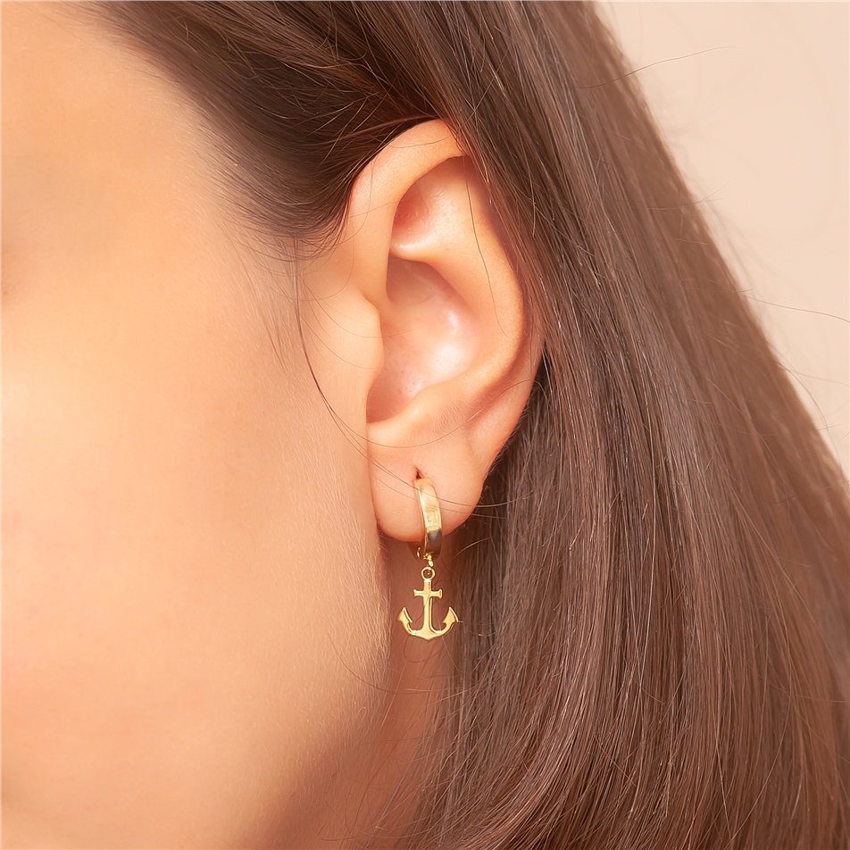 Solid Gold Anchor Hoop Earring
