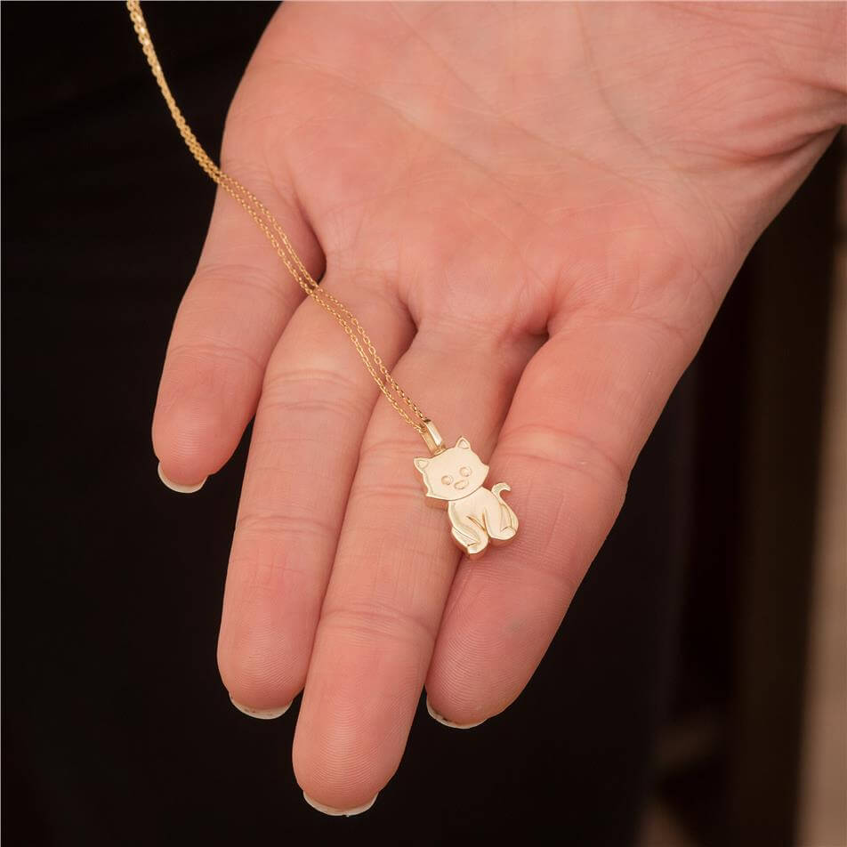 Solid Gold Cat Pet Urn Pendant