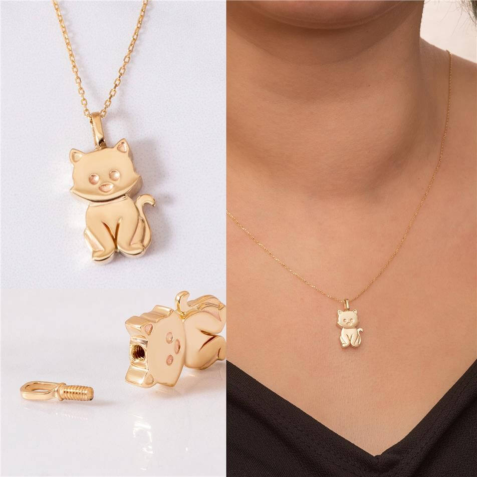 Solid Gold Cat Pet Urn Pendant