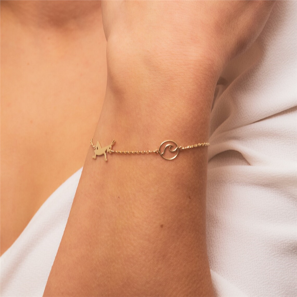 Solid Gold Grasshopper and Wave Bracelet