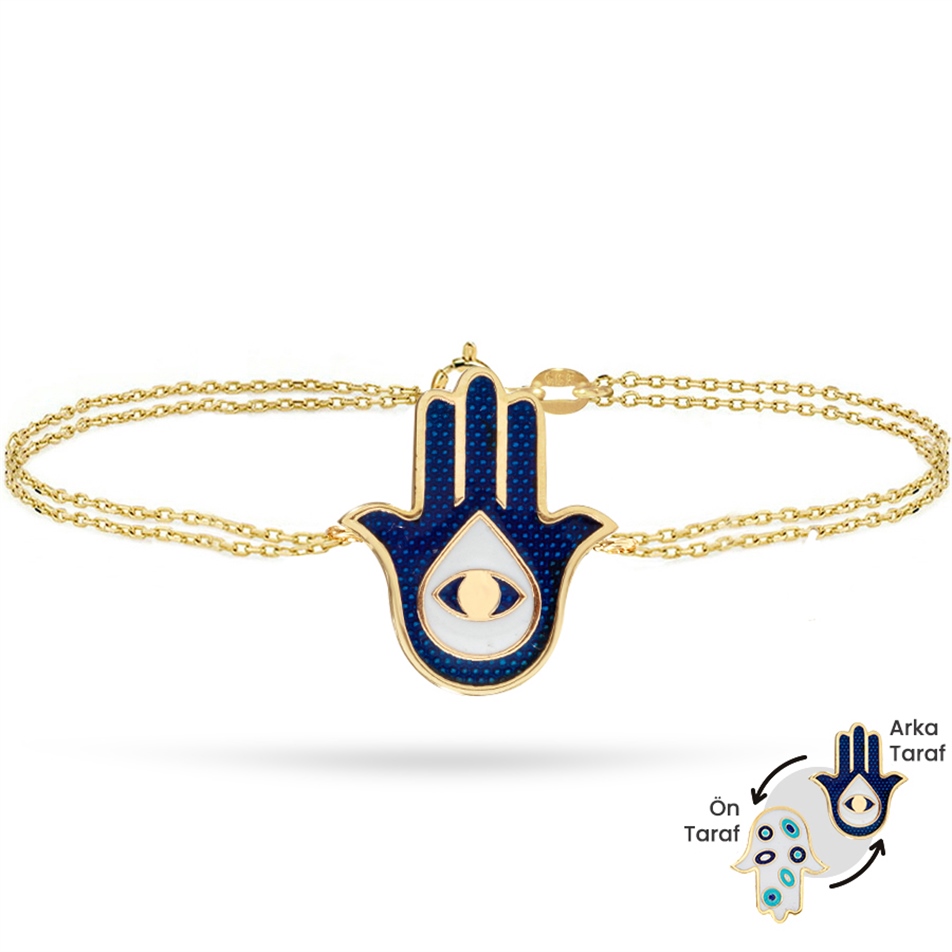 Solid Gold Enamel Evil Eye, Hamsa Bracelet