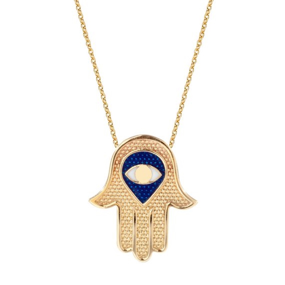 Solid Gold Enamel Evil Eye, Hamsa Necklace