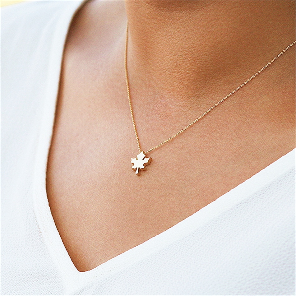 Solid Gold Leaf Necklace