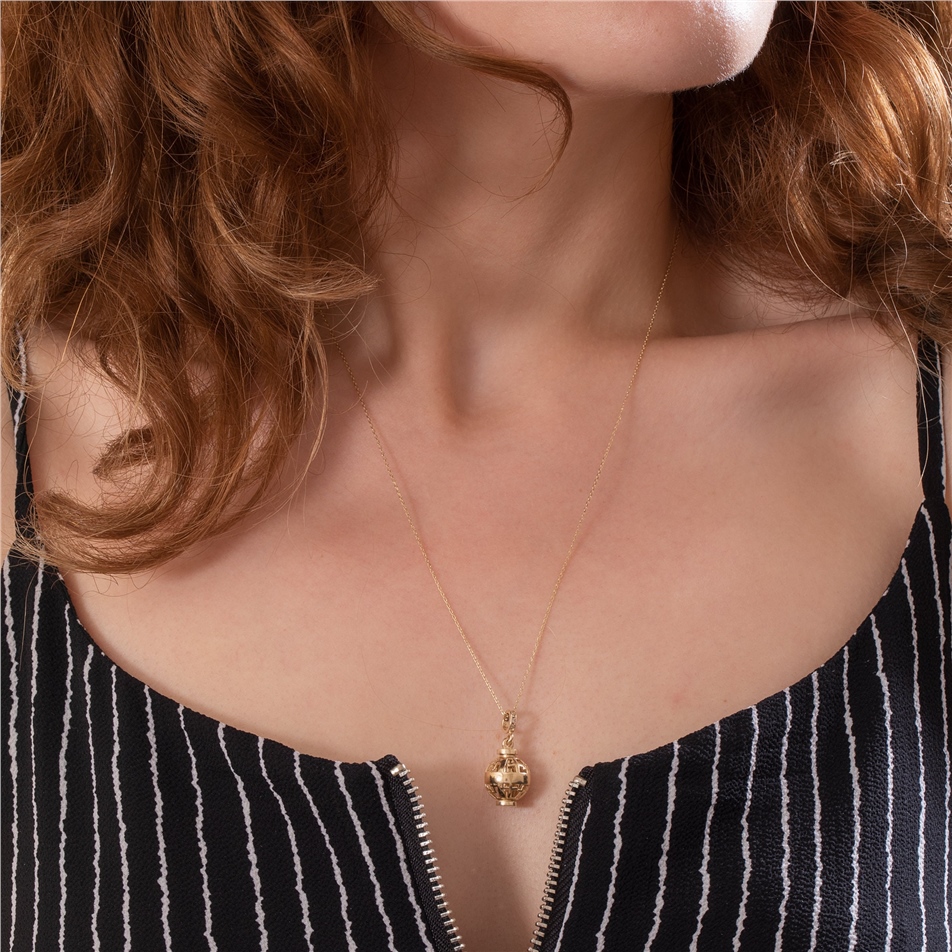 Solid Gold Cross Caged Tube Urn Pendant