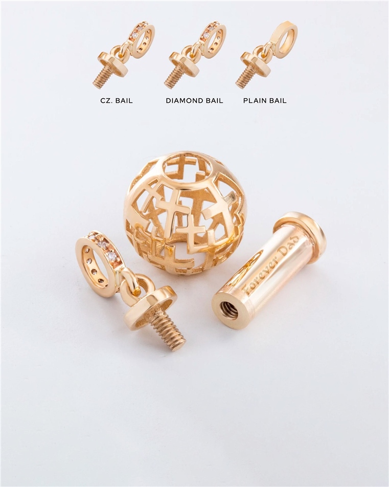 Solid Gold Cross Caged Tube Urn Pendant