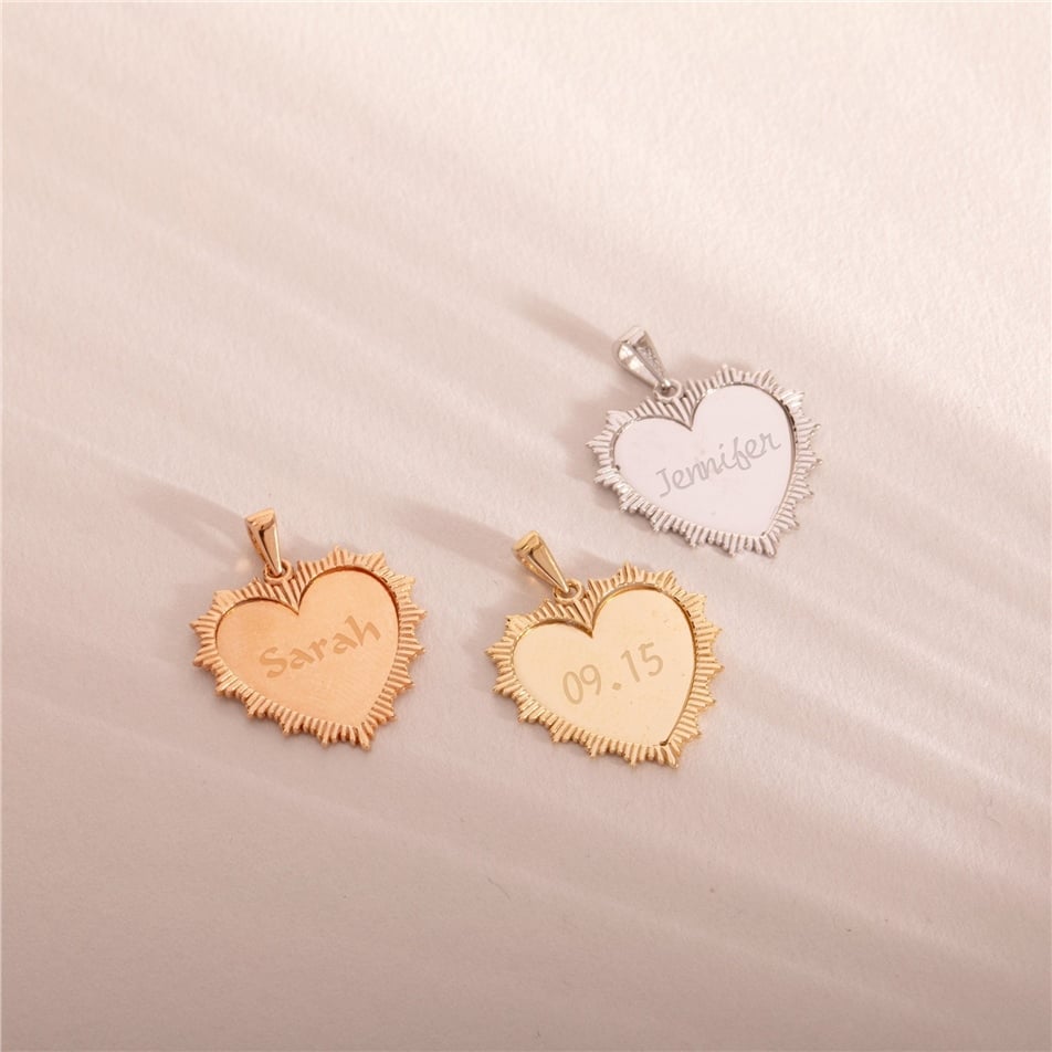 Solid Gold Fluted Heart Pendant 