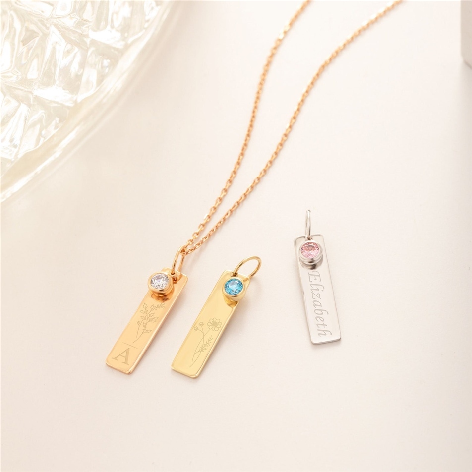 Solid Gold Custom Paw Print Bar Pendant