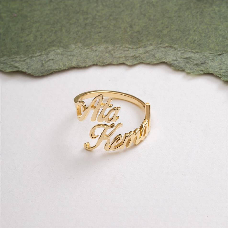 Solid Gold Duo Name Ring