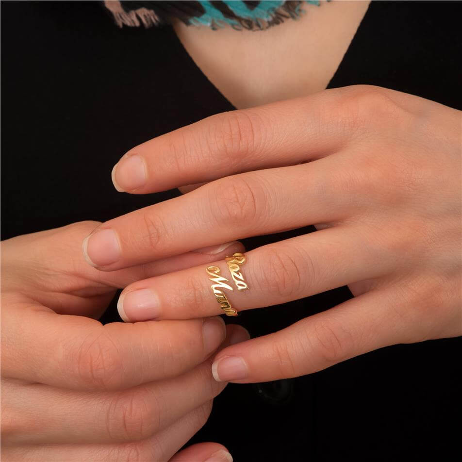 Solid Gold Duo Name Ring