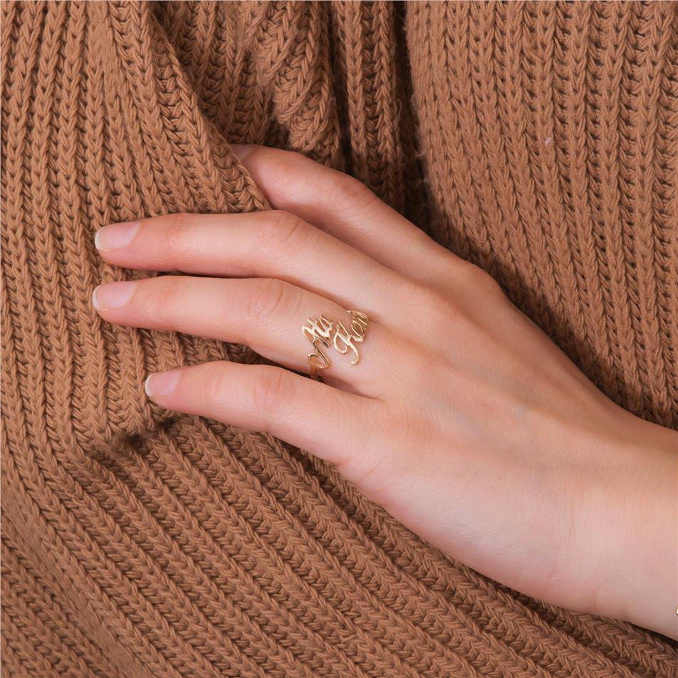 Solid Gold Duo Name Ring