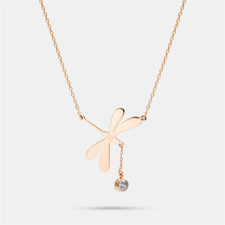 Solid Gold Diamond Dragonfly Necklace
