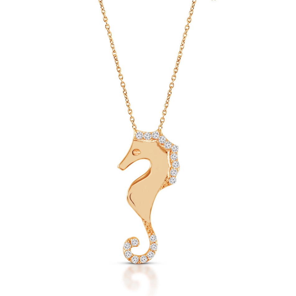 Solid Gold Fancy Seahorse Necklace