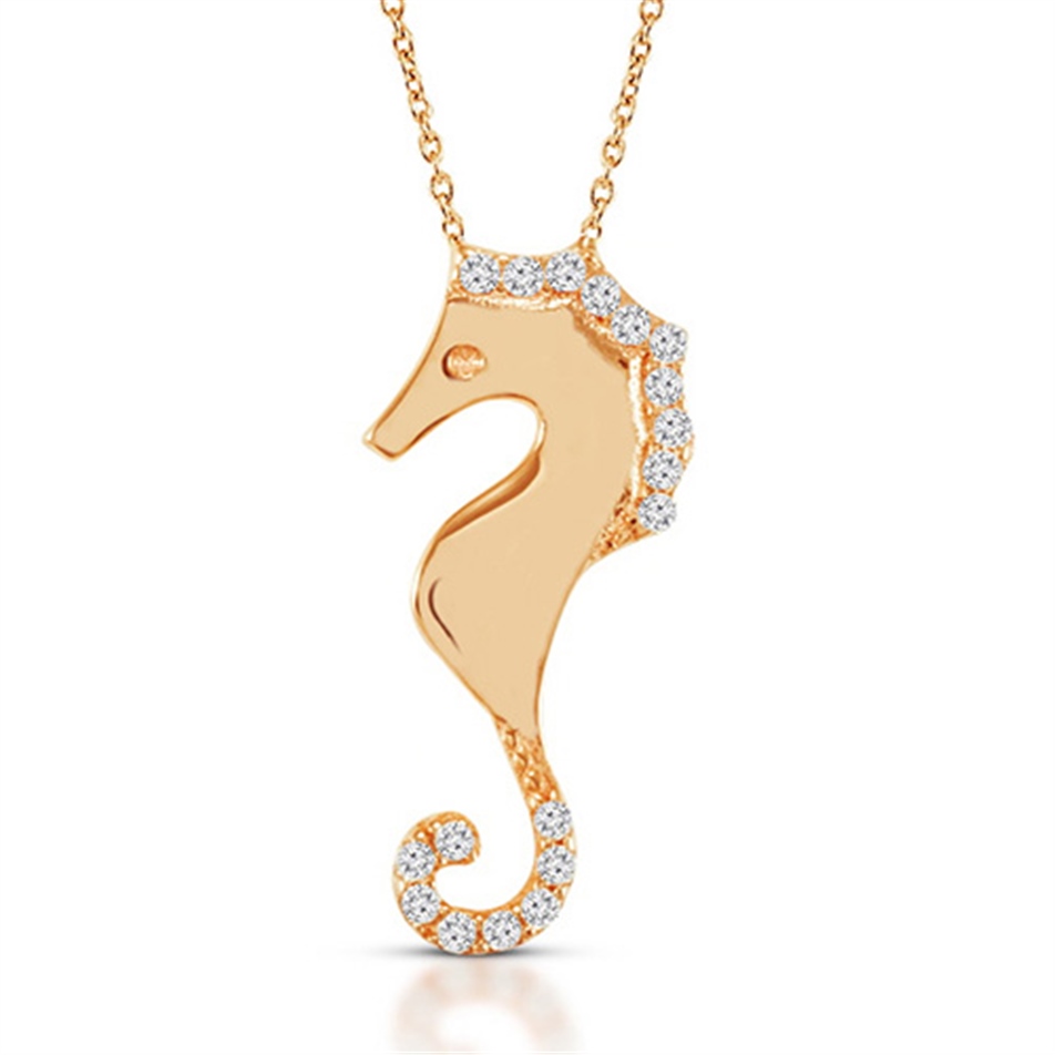 Solid Gold Fancy Seahorse Necklace