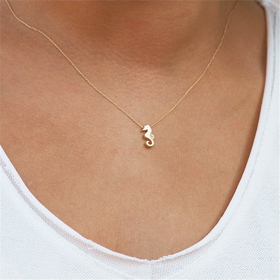 Solid Gold Seahorse Necklace