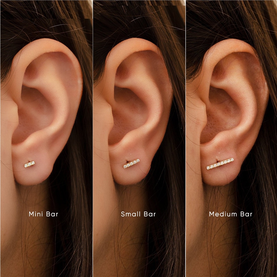 Solid Gold Diamond Bar Earring
