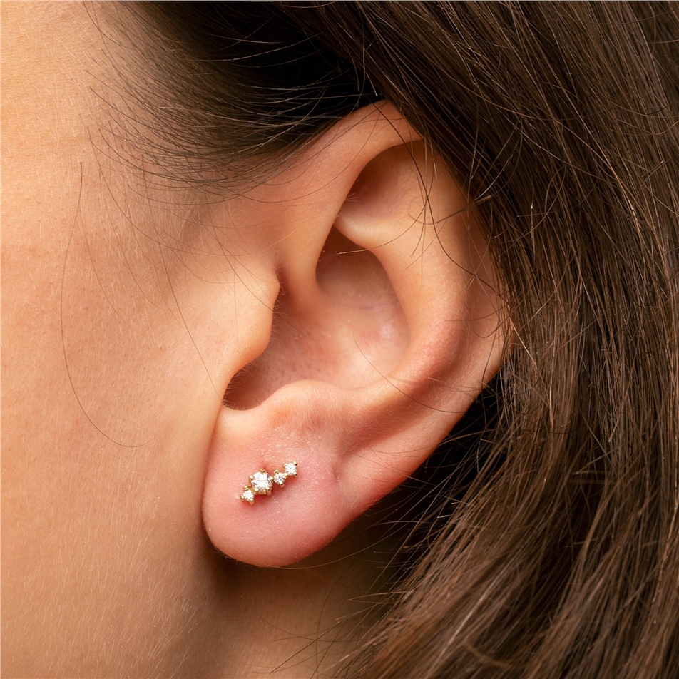 Solid Gold Diamond Cluster Stud Earrings