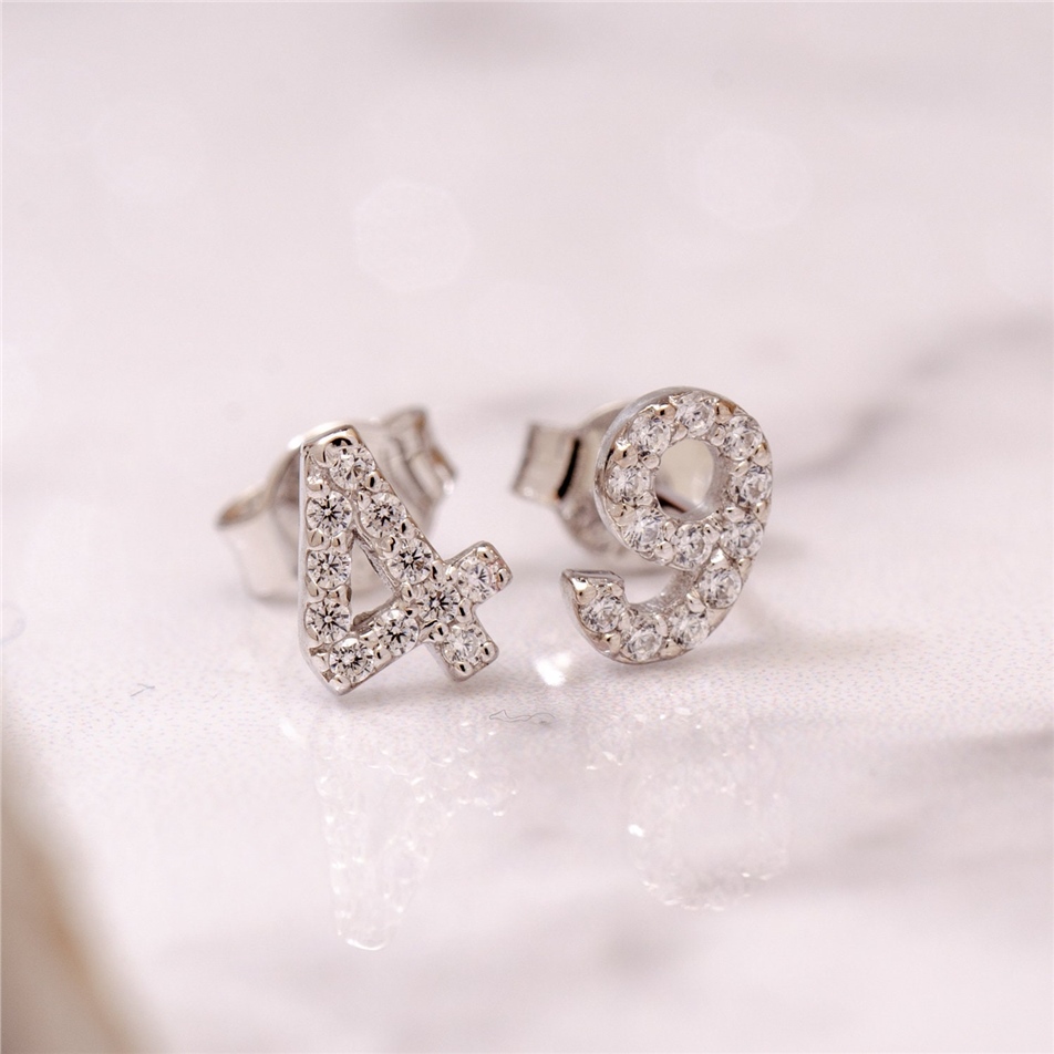 Solid Gold Diamond Number Earrings